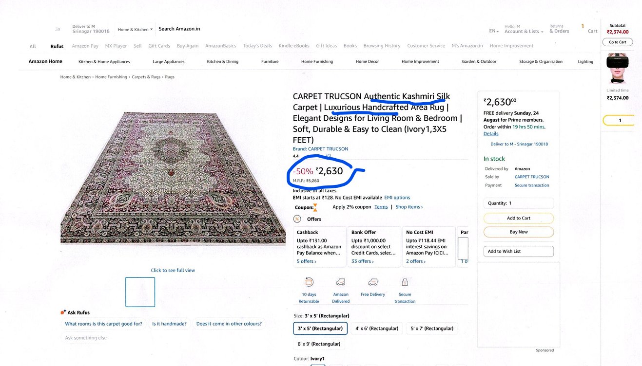 J&K Authorities Issue Notice to Amazon, Bengal-Based Firm Over 'Fake Kashmiri Silk Carpets'